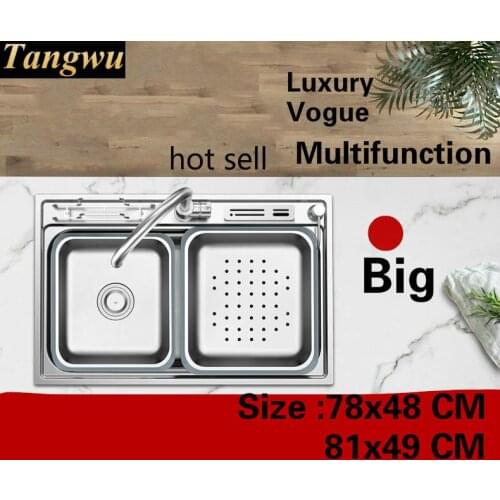 Free shipping Apartment vogue big kitchen single trough sink multifunction wash vegetable 304 stainless steel 78x48/81x49 CM