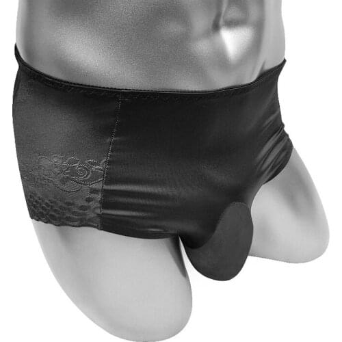 Shiny Silky Sissy Panties With Bulge Pouch Lace Breifs Men Underwear Sexy Lingerie Erotic Bikini Softy Underpants For Male