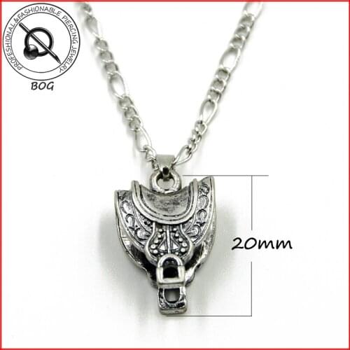 BOG- Lot 1 pcs HORSE SADDLE Shape Charms Statement Collar Choker Pendant Necklace 24 Inch Copper Chain