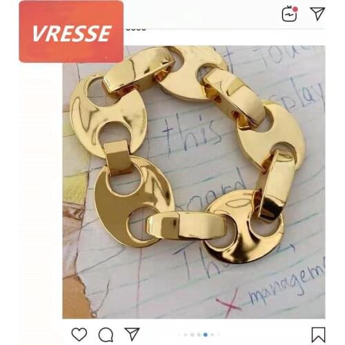 Ins Gold Sliver Color Bracelet For Men Women Circular Splicing Metal Punk Modern Moroccan Flavor