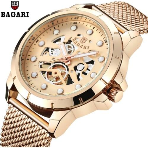2018 Top Luxury Brand BAGARI Men Fashion Casual Business Watches Mens Quartz Clock Male stainless steel Mesh Strap Wrist Watch