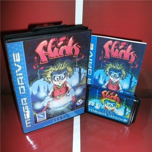 Flink EU Cover with box and manual For Sega Megadrive Genesis Video Game Console 16 bit card
