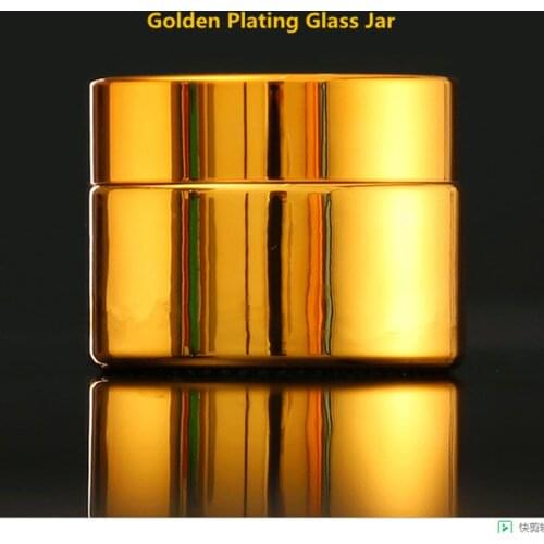 6ps High Quality 5g 10g 30g 50g Empty UV Plating Golden Silver Glass Cosmetic Container Refillable With Lid