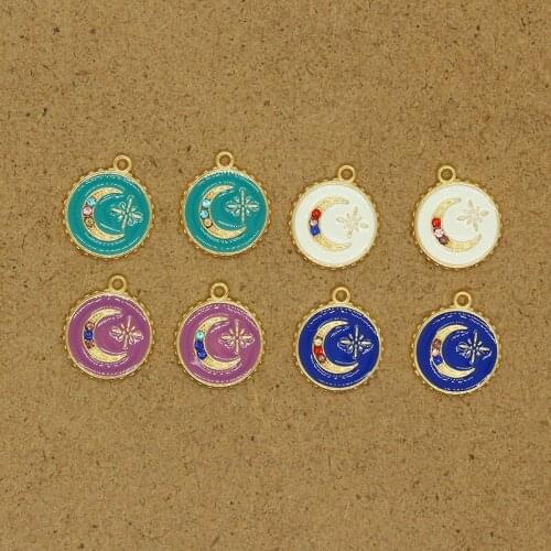 6pcs Bohemia Colorful Rhinestone Moon Enamel Charms Simple Star Bracelet Necklace Earring Pendant Accessory DIY Jewelry Make