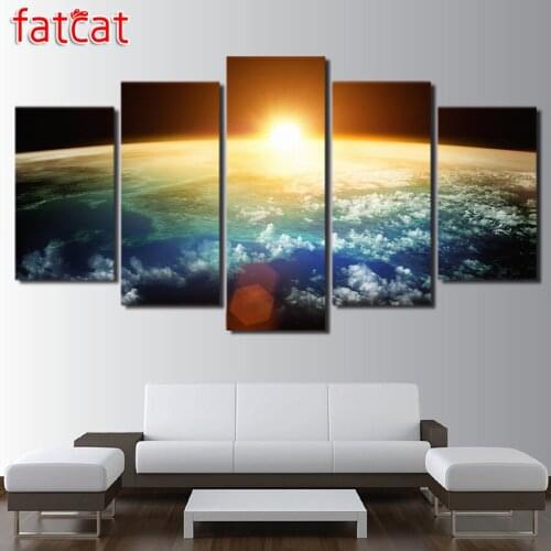 FATCAT 5 Piece Sun Rising Over Earth Poster Universe Diy Diamond Painting Full Square Round Drill Diamond Embroidery Sale AE943