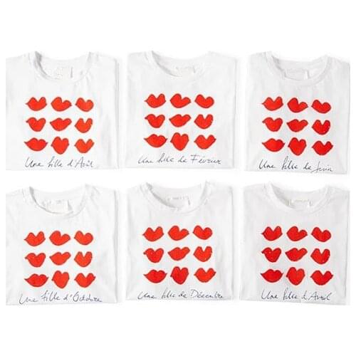 French Letter January/February/March/April/May/June/July/August/September/October/November/December Red Lips Print T Shirt/Tees