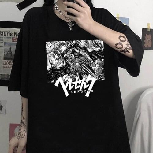 Harajuku Berserk Guts T-shirt Summer Japanese Anime Short Sleeved Loose Black T-shirt Unisex