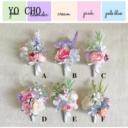 Artificial Silk Flowers Wrist Corsage Bracelet Pink Wedding Boutonniere Buttonhole Groom Bridesmaids Brooch Marriage Accessories