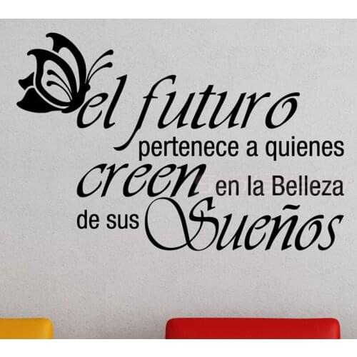Spanish Vinyl Wall Sticker Dreams with Butterfly Quote Wall Art Decals Wallpaper Living Room Home Decor Poster House Decoration