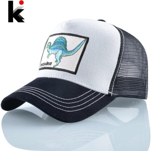 Mens Summer Baseball Cap Women Streetwear Trucker Caps With Spinosaurus Patch Snapback Hip Hop Drack Bones Adjustable Viosr Hat