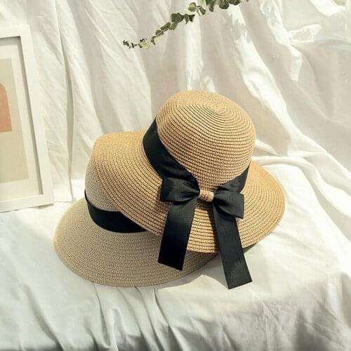 Summer Korean Fashion Ribbon Bowknot Ladies Straw Hat Beach Holiday Sunshade Foldable Beach Hat Ventilation Age Reduction