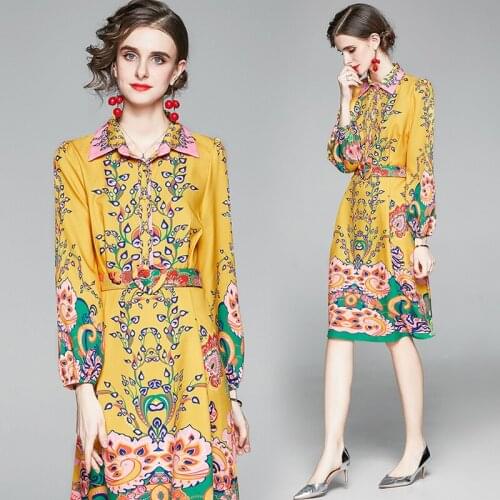 Fashionable Yellow Vintage Dress Women Harujuku Big Shirt Dress Long Sleeve Streetwear Puff Sleeve Spring/Autumn Empire Dresses