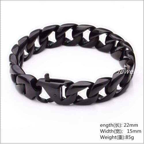 8.66"*15mm 85g Wholesale/Reatil!Fashion Black 316LStainless Steel Curb Cuban Chain Mens Bracelet Bangle Fashion Jewelry