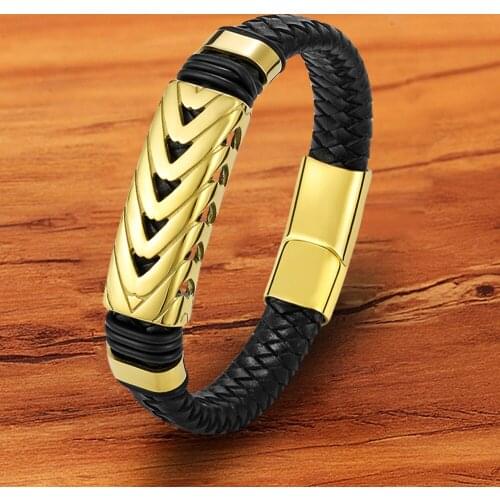 Fashion Charm Magnetic Braided Woven Rope Leather Magnetic Bracelet Men Glod Black Layered Jewelry Wholesale Accessories