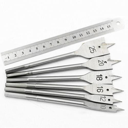 6pcs/set 10mm-25mm Flat Drill Long High-carbon Steel Wood Flat Drill Set Woodworking Spade Drill Bits Woodworking Hand Tool
