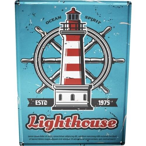 Nostalgia Lighthouse Steering Wheel Poster Funny Sign Tin Art Wall Decor Vintage Aluminum Retro Metal Tin Sign 20x30cm