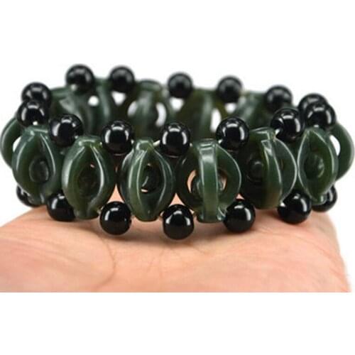 Wholesale Chinese Hetian Green Jadeite Beaded Bracelet Charm Jewelry Mens Bracelet Gift