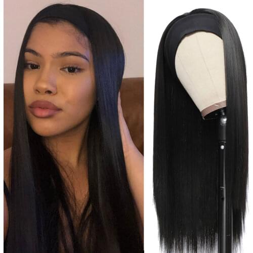 Headband Wig Synthetic Long Straight Synthetic Hair Headband Wig for Black Women 20 22 24 26 28 30 Inch