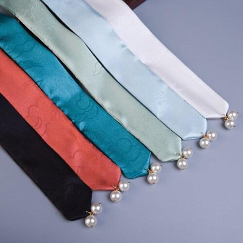 Chinese Satin Long Ribbon Retro Thorn Rust Pearl Hair Band Womens Antique Streamer Headband Hanfu Ribbon HairRope Headdress