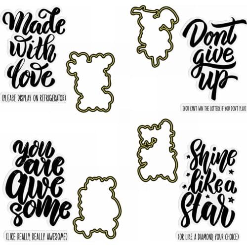 Made with Love You Are Awesome Don't Give Up Shine Like a Star 4 Phrase Stamps and Die Sets 2021 for Diy Card Making