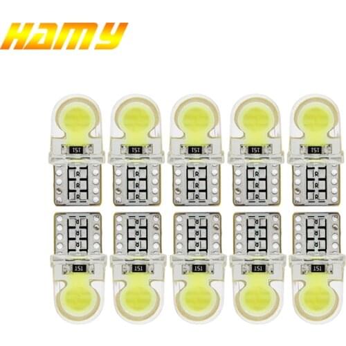 10x T10 Car LED bulbs COB W5W 12V Signal Light Interior Reading Lamp Wedge Side License Plate Light 194 6500K Cold White