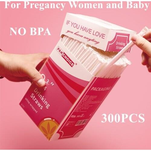 300Pcs Drinking Straws with Individually Paper Wrapped for Baby Pregancy Women BPA Free Flexible PP Plastic Straws Drop Shipping