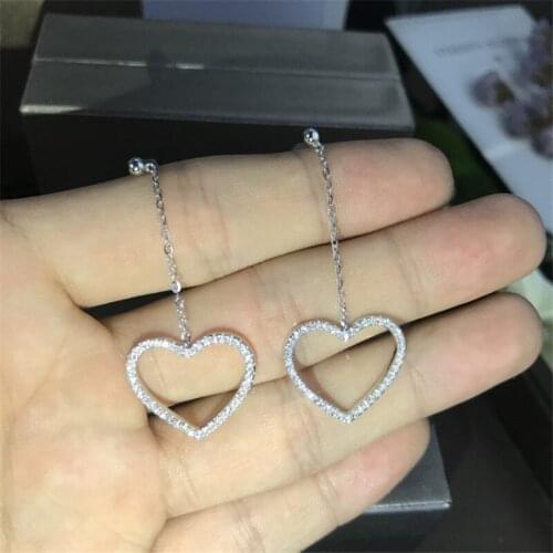 Heart shape Lab Diamond Dangle Earring Real 925 sterling silver Jewelry Long Party Wedding Drop Earrings for Women Bridal