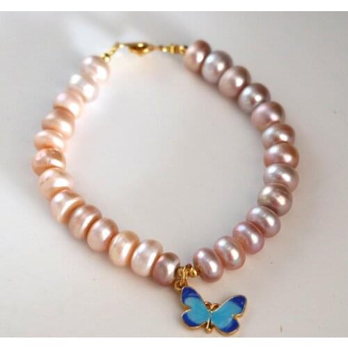 High grade natural 9-10mm pearl orange purple abacus beads strand bracelets for women weddings party gifts jewelry 7.5inch B2969