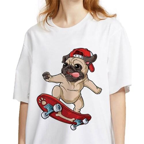 Simple Fashion Womens T shirt pug dog animal Kawaii graphic print Ulzzang Harajuku Tshirt Round Neck Short Sleeve Lady tee