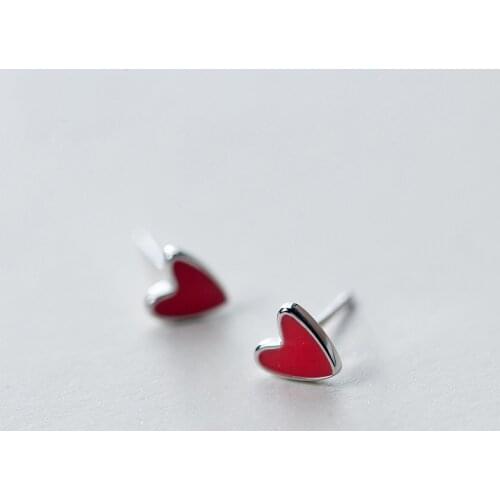 MloveAcc New Collection 925 Sterling Silver Red Heart Shape Stud Earrings for Women Weddings Fashion Jewelry Gift