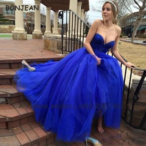 Blue Evening Dress Ball Gown 2021 Sexy Sleevesless Lace Up Back Floor Length Organza Formal Evening Gown for Women