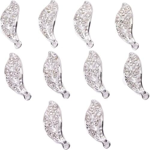 10Pc Crystal Rhinestone Hollow Leaves Charms Pendants for DIY Necklace Bracelets