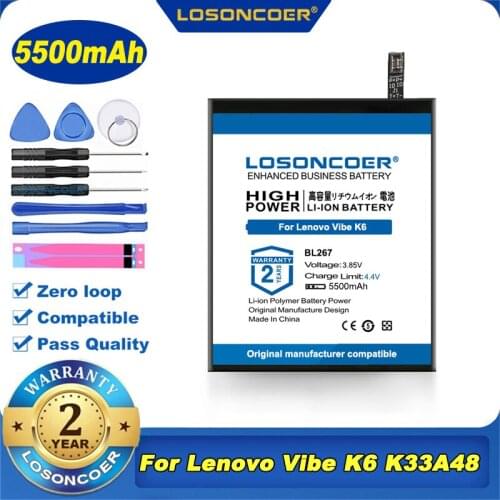 100% Original LOSONCOER Battery 4500mAh BL267 BL 267 Rechargeable Mobile Phone For Lenovo Vibe K6 Battery K33A48