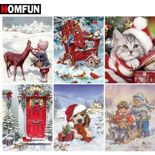 HOMFUN Full diamond Painting "Christmas red landscape" Resin Drill Embroidery 5D Diy Diamond Painting Handmade Cross Stitch gift