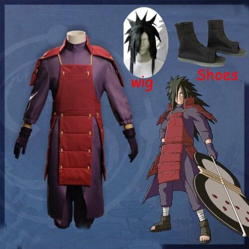 Anime Uniform Uchiha Madara Cosplay Battle Suit Halloween Party uniform shoes wigs Costume Retro uniform Battle costumes