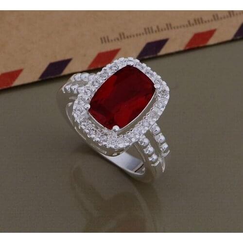 AR708 sterling silver color color ring, silver color color fashion jewelry, bright-coloured red stone /bdoajuva bclajtsa
