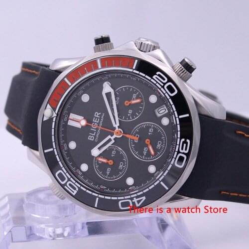 Bliger 41mm VK Quartz Wristwatch Men Sapphire Glass Luminous Waterproof Sterile Dial Sport Chronograph Function Watch Men
