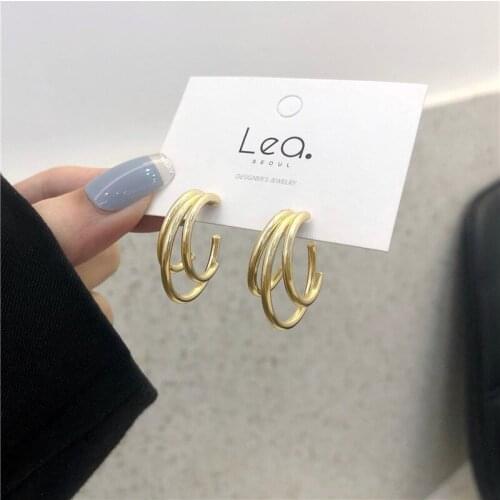 BLIJERY Trendy Metal Hoop Earring For Women Vintage Triple Open Circle C Shaped korean Statement Earrings Accessories brincos