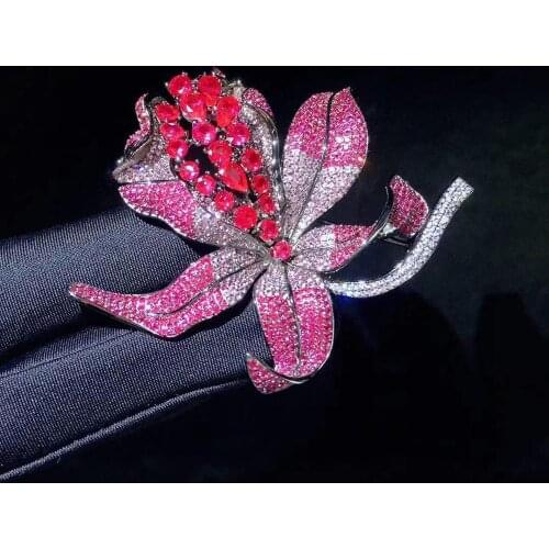 Big flower brooch 925 sterling silver with cubic zircon luxury fine women jewelry free shipping 57*62MM