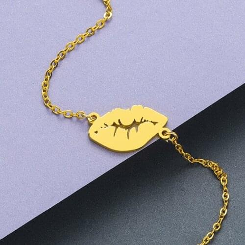 2020 Lips necklaces women kiss pendants stainless steel gold chains necklaces fashion jewelry on the neck Female best friend