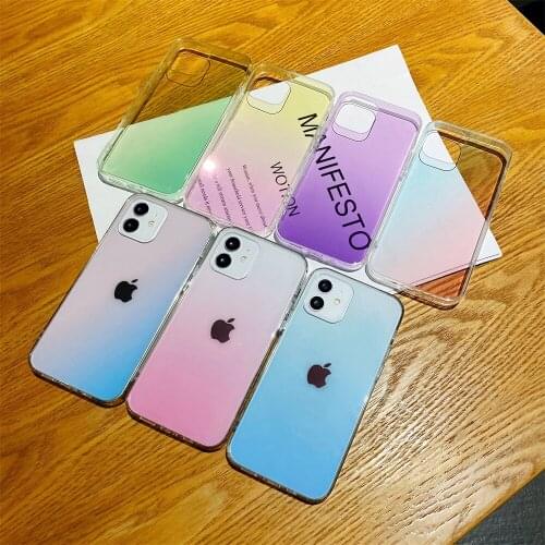 Color-plated Gradient Color Tempered Glass Phone Case Transparent Protective Cover for IPhone 12 Pro Max X XS XR Xs Max 11