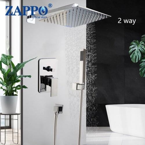 ZAPPO Russia Stock Bathroom Bathtub Rainfall Shower head Wall Mouned Swivel Panel Mixer Taps Shower Faucets Set Chrome Finish