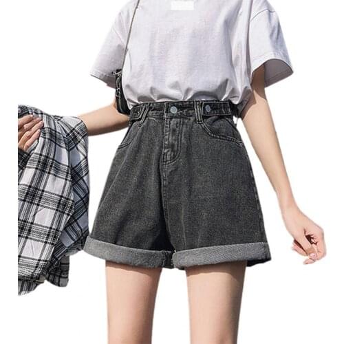 Jeans Shorts High Waist Button Women Wide Leg Loose Fit Denim Shorts for Travel