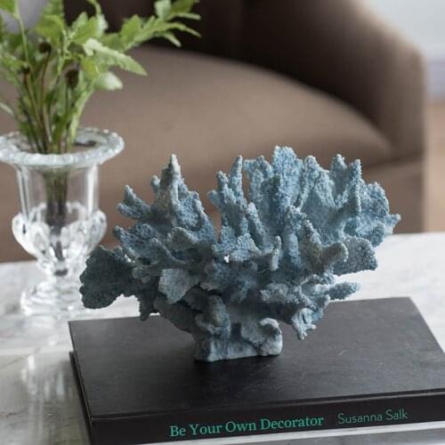 Powkhome Faux Coral Sculpture Figurine Ornaments Plant Office Home Living Room Decoration Blue Red White Colors Modern Art Craft
