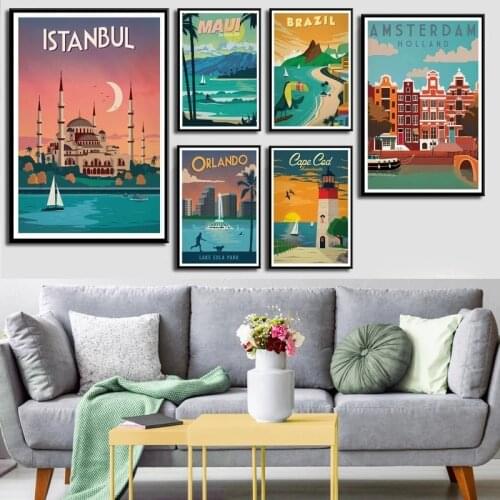 City Landscape Canvas Art Painting Poster and Prints New York Netherlands Amsterdam London Travel Posters for Living Room