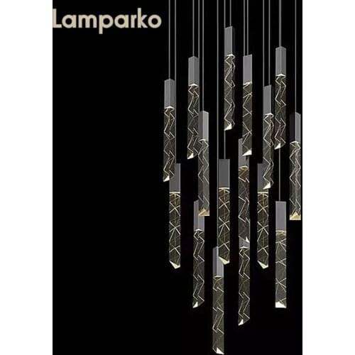 Nordic Crystal Chandelier Lighting LED Triangle Cristal Linear Loft Pendant Lamp Gold Chrome Stairs Deco Hanging Lamp Foyer Hall