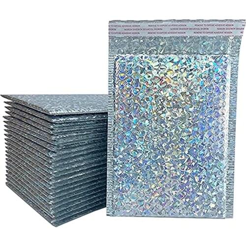 15*20CM Bubble Mailers Glamour Holographic Padded Envelopes Bulk Self Seal Bubble Lined Wrap Polymailer Bags for Packing Mailing