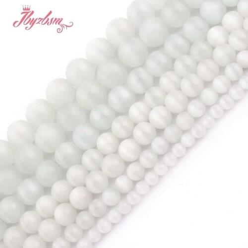 6,8,10mm Smooth White Round Cat Eye Loose Beads Ball Natural Stone Beads For DIY Necklace Bracelat Jewelry Making Strand 15"
