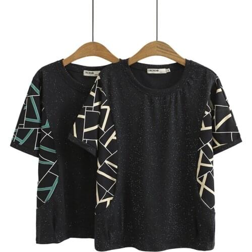 Summer T-Shirt Women Clothes Tees 2021 Casual Plus Size Tops Short Sleeve Bright Silk Middle Aged Camiseta Mujer