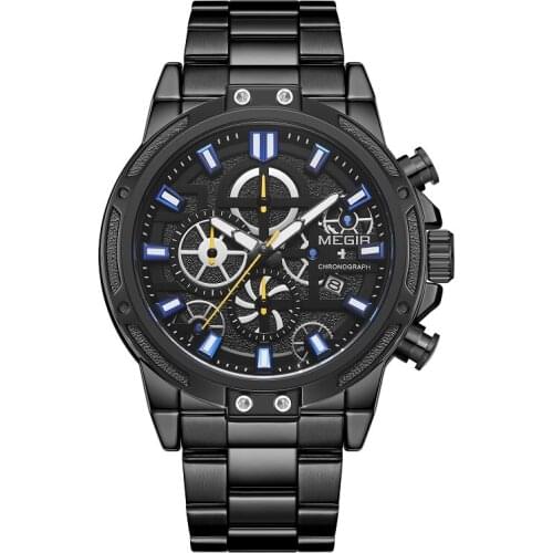 MEGIR 2019 Mens Business Quartz Watches Army Sports Chronograph Wristwatch Man Top Brand Luxury Relogios Masculinos 2108 Black